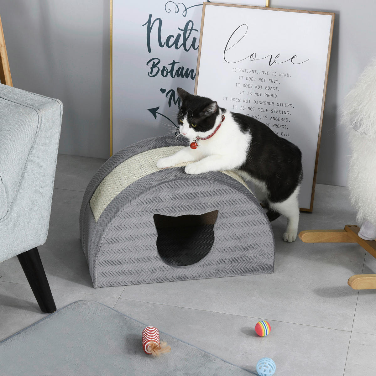 PawHut Katzen-Zubehör grau Edelstahl B/H/L: ca. 30x48,5x30 cm Katzenhöhle - grau (30,00/30,00/48,50cm) - PawHut