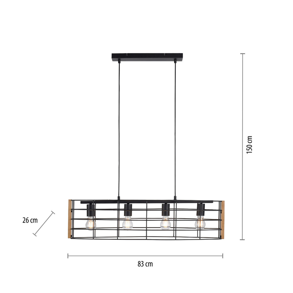 Just Light Pendelleuchte DRAIN 15253-18 schwarz kiefer Metall Holz B/H/T: ca. 83x150x26 cm E27 4 Brennstellen DRAIN - kiefer/schwarz (83,00/150,00/26,00cm) - Just Light