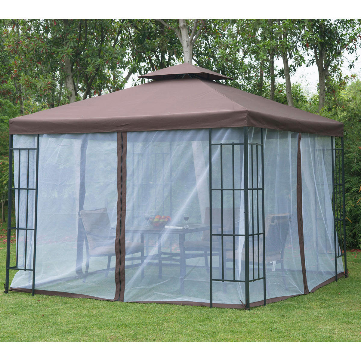 Outsunny Gartenpavillon café braun Stahl B/H/L: ca. 300x270x300 cm Gartenpavillon_mit_Doppeldach - weiß/café braun (300,00/300,00/270,00cm) - Outsunny