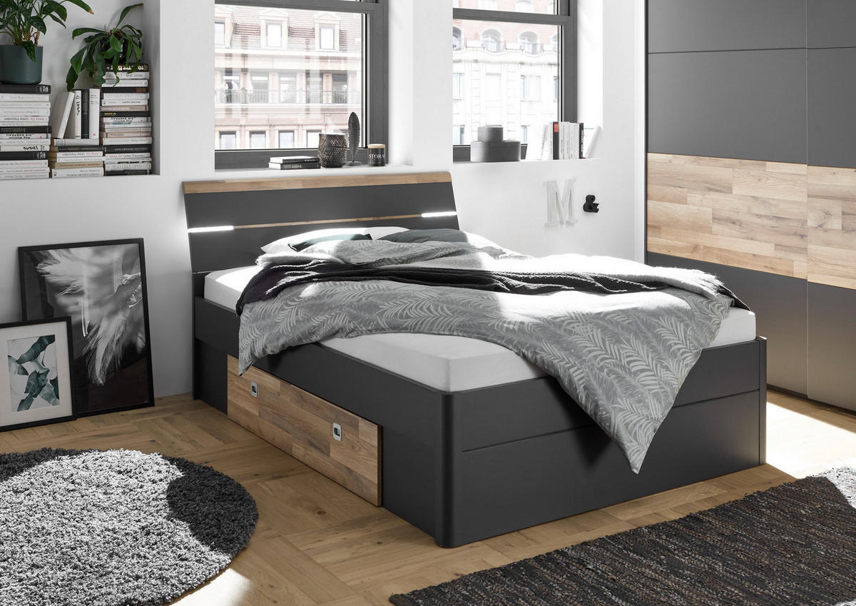Bett Mars Graphit Montana Oak Nachbildung Liegefläche B/L: ca. 140x200 cm Mars - Graphit (145,00/97,00/216,00cm)