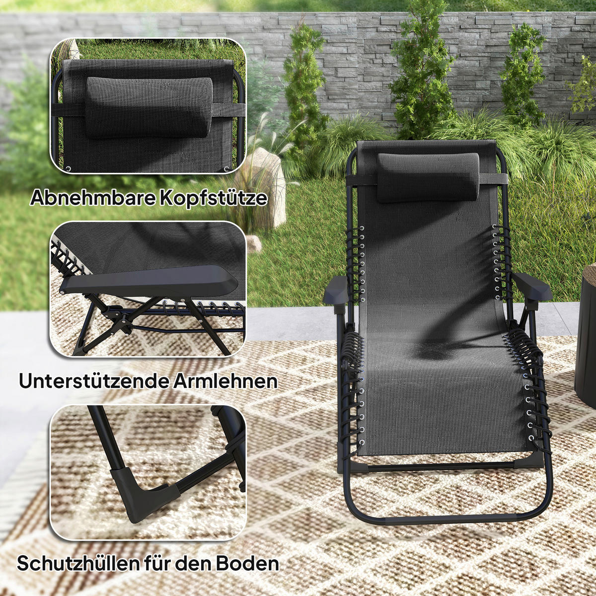 Outsunny Sonnenliege schwarz Metall B/H/L: ca. 65x112x90 cm Sonnenliege - schwarz (90,00/65,00/112,00cm) - Outsunny