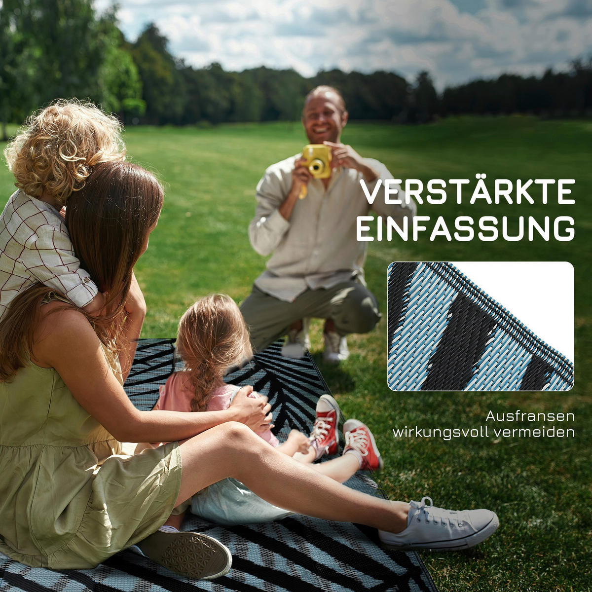 Outsunny Outdoor-Teppich schwarz B/H/L: ca. 274x182x0,3 cm Outdoor-Teppich - blau/schwarz (0,30/274,00/182,00cm) - Outsunny