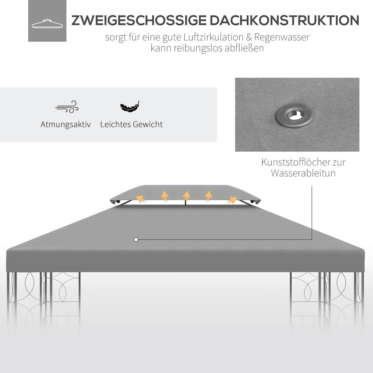 Outsunny Ersatzdach für Pavillon Ersatzdach_für_Pavillon - hellgrau (300,00/400,00/20,00cm) - Outsunny