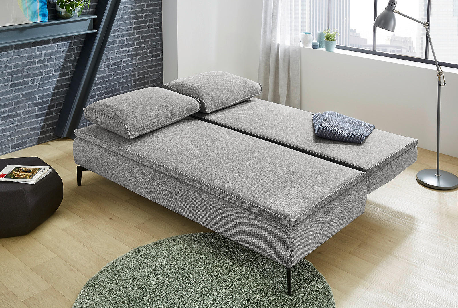 Dauerschlafsofa  hellgrau B/H/T: ca. 203x93x100 cm Jonas_Schlafsofa 342/19-342/19 - hellgrau/schwarz (203,00/93,00/100,00cm)