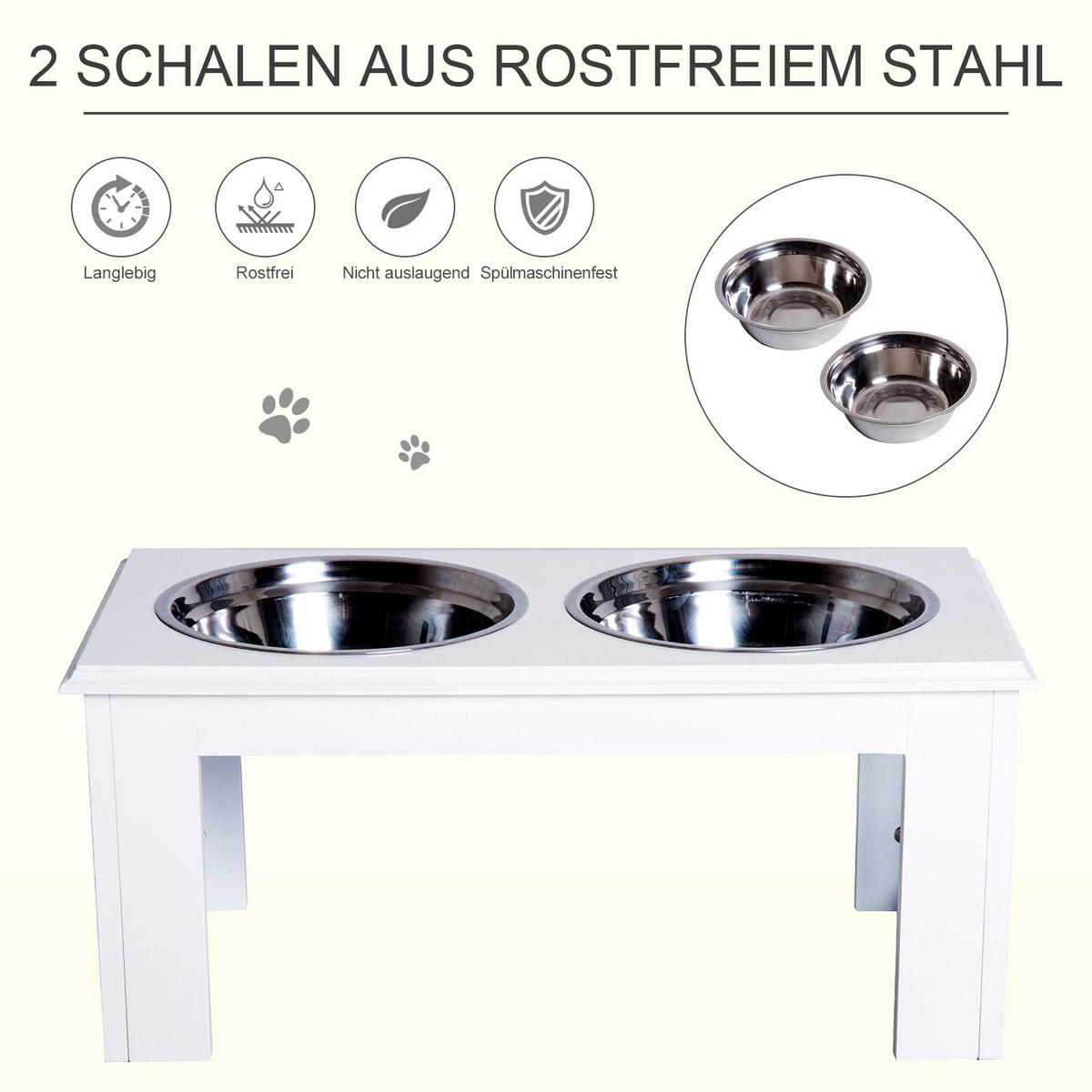 PawHut Futternapf weiß Edelstahl B/H/L: ca. 31x25x58 cm Futternapf - weiß (58,00/31,00/25,00cm) - PawHut