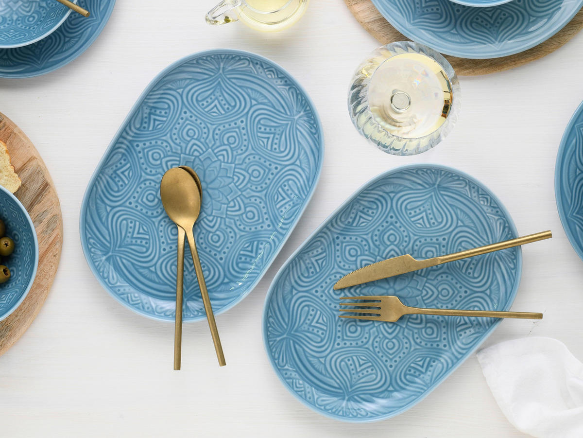 CreaTable Plattenset Orient Mandala aqua Porzellan D: ca. 28 cm Orient Mandala - aqua (28,00cm) - CreaTable