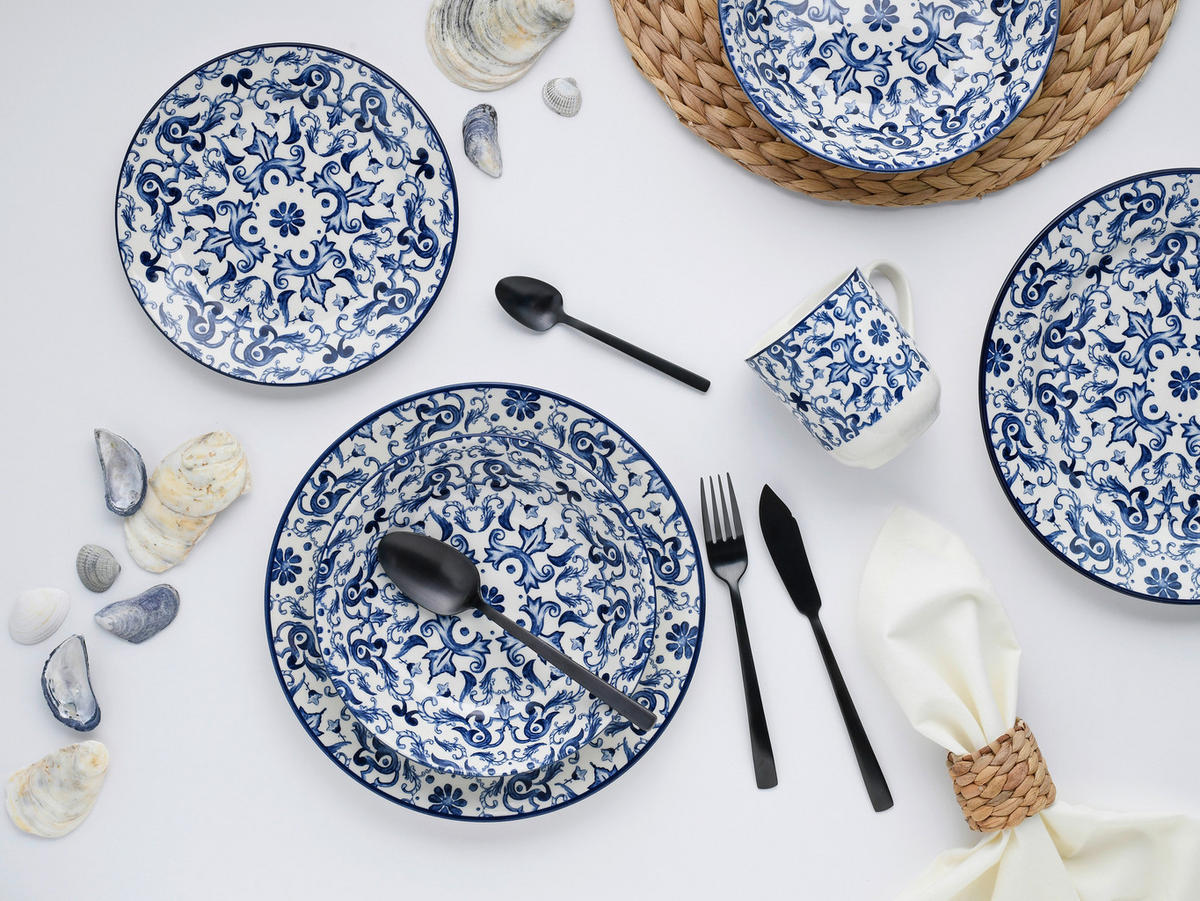 CreaTable Kombiservice Fresco blau Steingut 16 tlg. Fresco - blau (33,00/33,00/30,50cm) - CreaTable