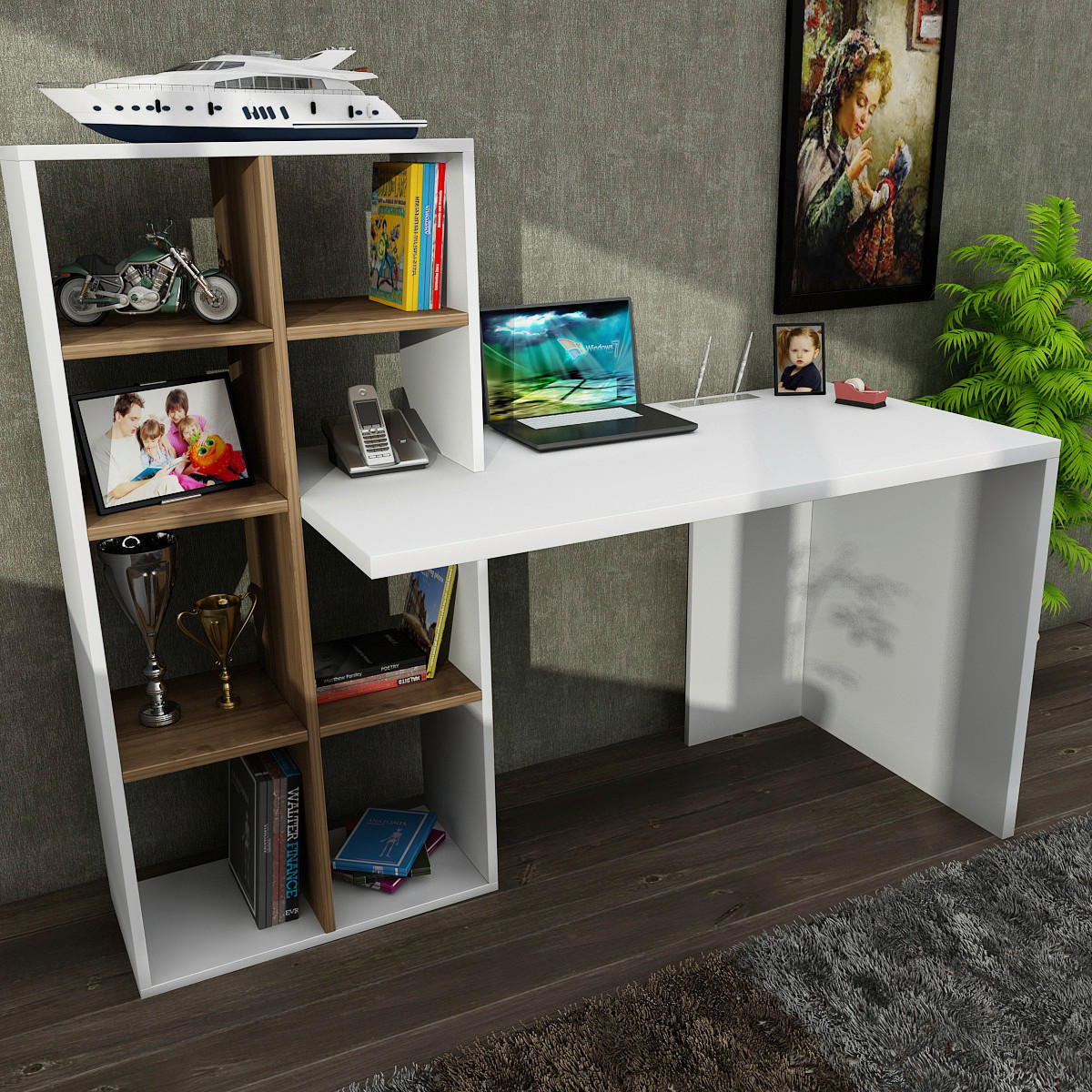 Schreibtisch Win weiß walnuss Nachbildung B/H/T: ca. 120x73x60 cm Win - weiß/walnuss (120,00/73,00/60,00cm) - moebel17