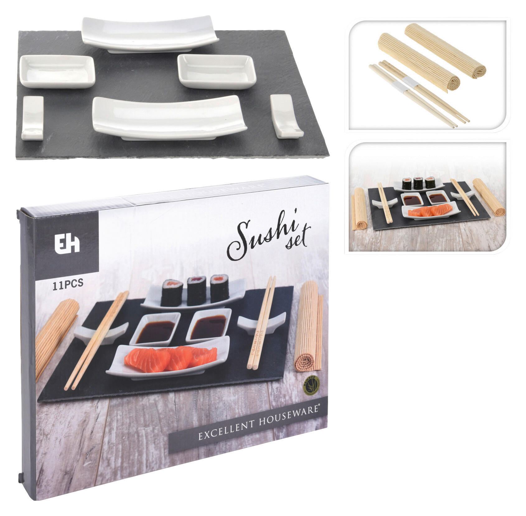 Excellent Houseware Sushi-Set 11-teilig weiß Keramik