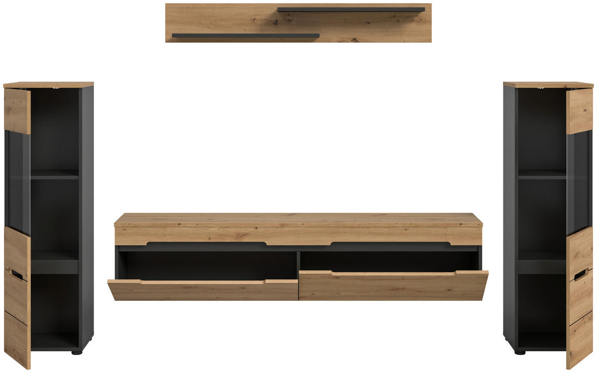 Wohnwand Canu basaltgrau Nachbildung Artisan Oak Nachbildung B/H/T: ca. 272x141x33 cm Canu - basaltgrau (272,00/141,00/33,00cm) - xonox.home