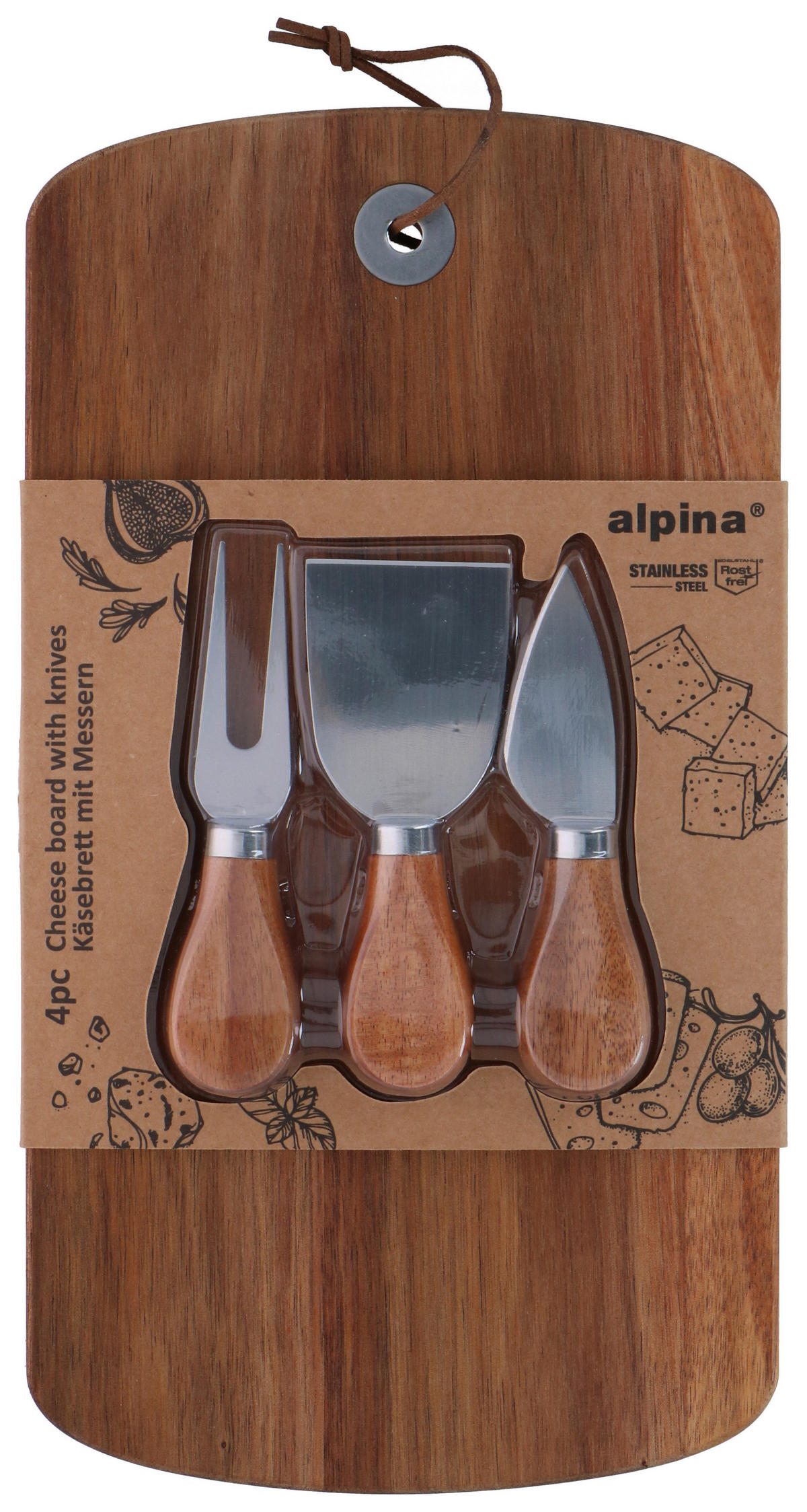 alpina Käsebrett mit Messern Käsebrett_mit_Messern_4tlg. - braun (35,00/17,50/1,80cm) - Alpina
