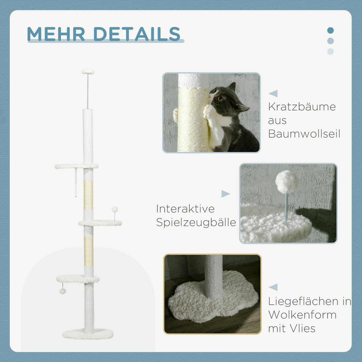 PawHut Kratzbaum weiß Spanplatte B/H/L: ca. 32x255x48 cm Kratzbaum - weiß (48,00/32,00/255,00cm) - PawHut