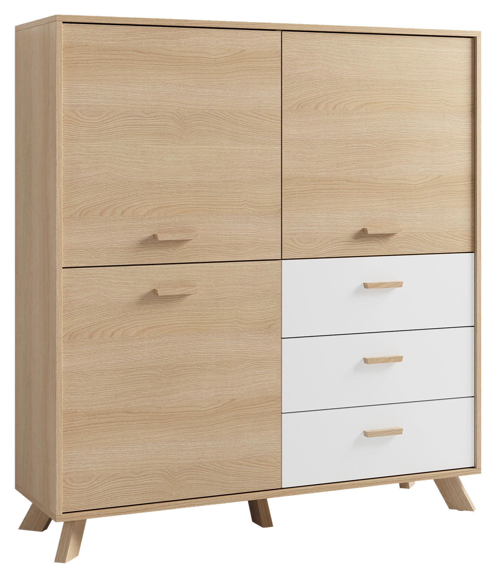 Highboard BASTIAN Eiche weiß B/H/T: ca. 120x131x36,5 cm BASTIAN - Eiche/weiß (120,00/131,00/36,50cm) - byLIVING