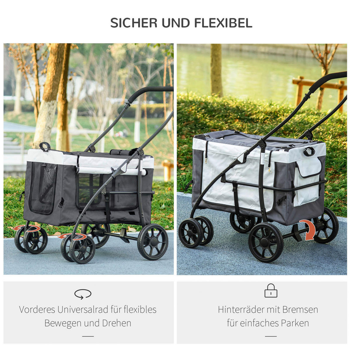 PawHut Hunde-Zubehör grau Edelstahl B/H/L: ca. 58x81x97,5 cm Hundebuggy - grau (97,50/58,00/81,00cm) - PawHut