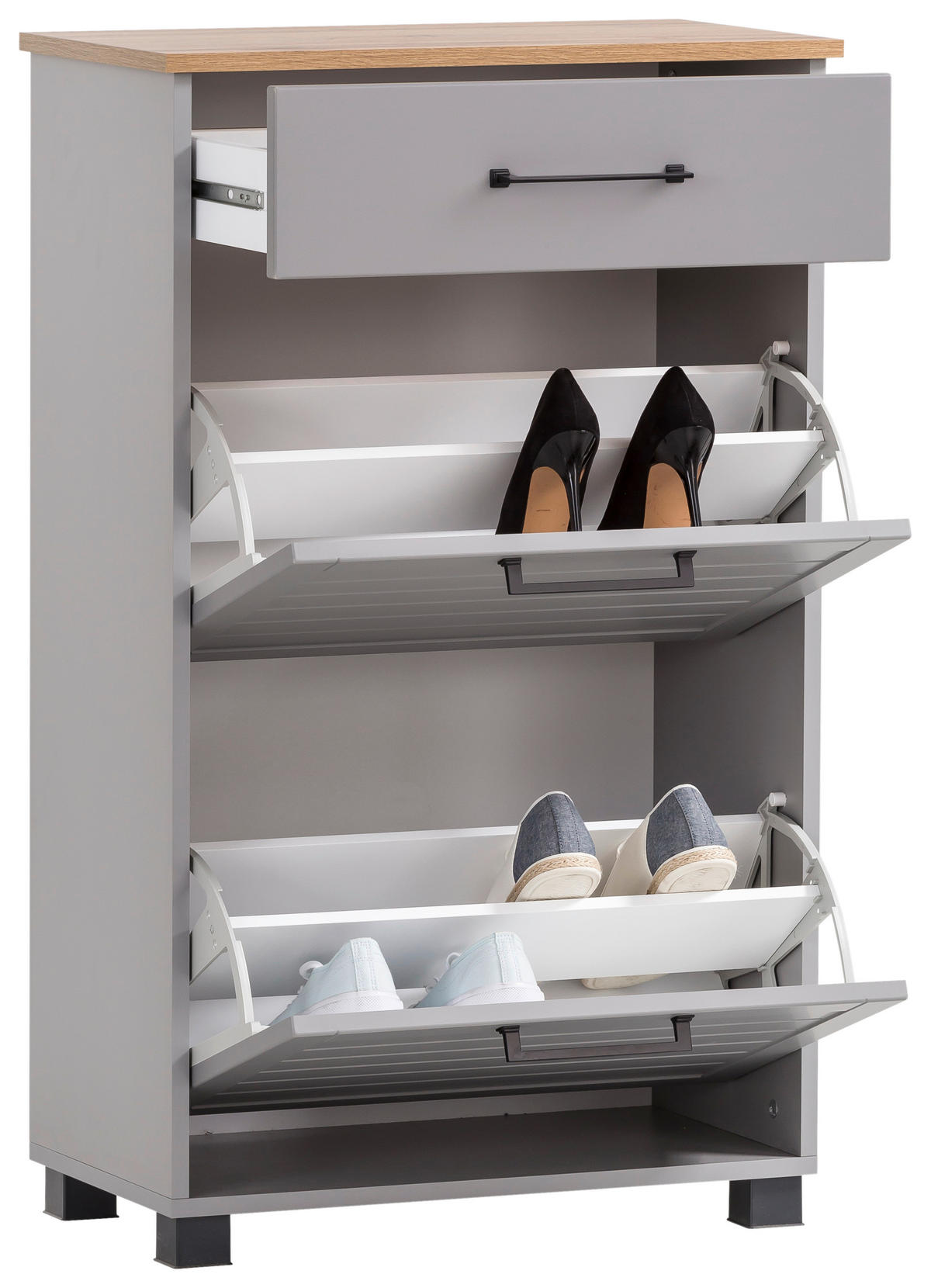 Schuhschrank Jelda platin grau Eiche Landhaus Nachbildung B/H/T: ca. 62x102x34,1 cm Jelda - Eiche/platin (62,00/102,00/34,10cm) - Möbelpartner