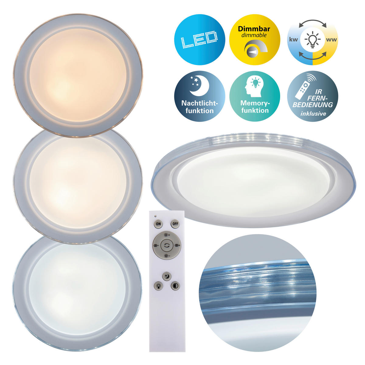 Näve Leuchten LED-Deckenleuchte weiß Metall Kunststoff B/H/T/D: ca. 50,5x7,5x50,5x50,5 cm CLAIRE - weiß (50,50/7,50/50,50cm) - Näve Leuchten