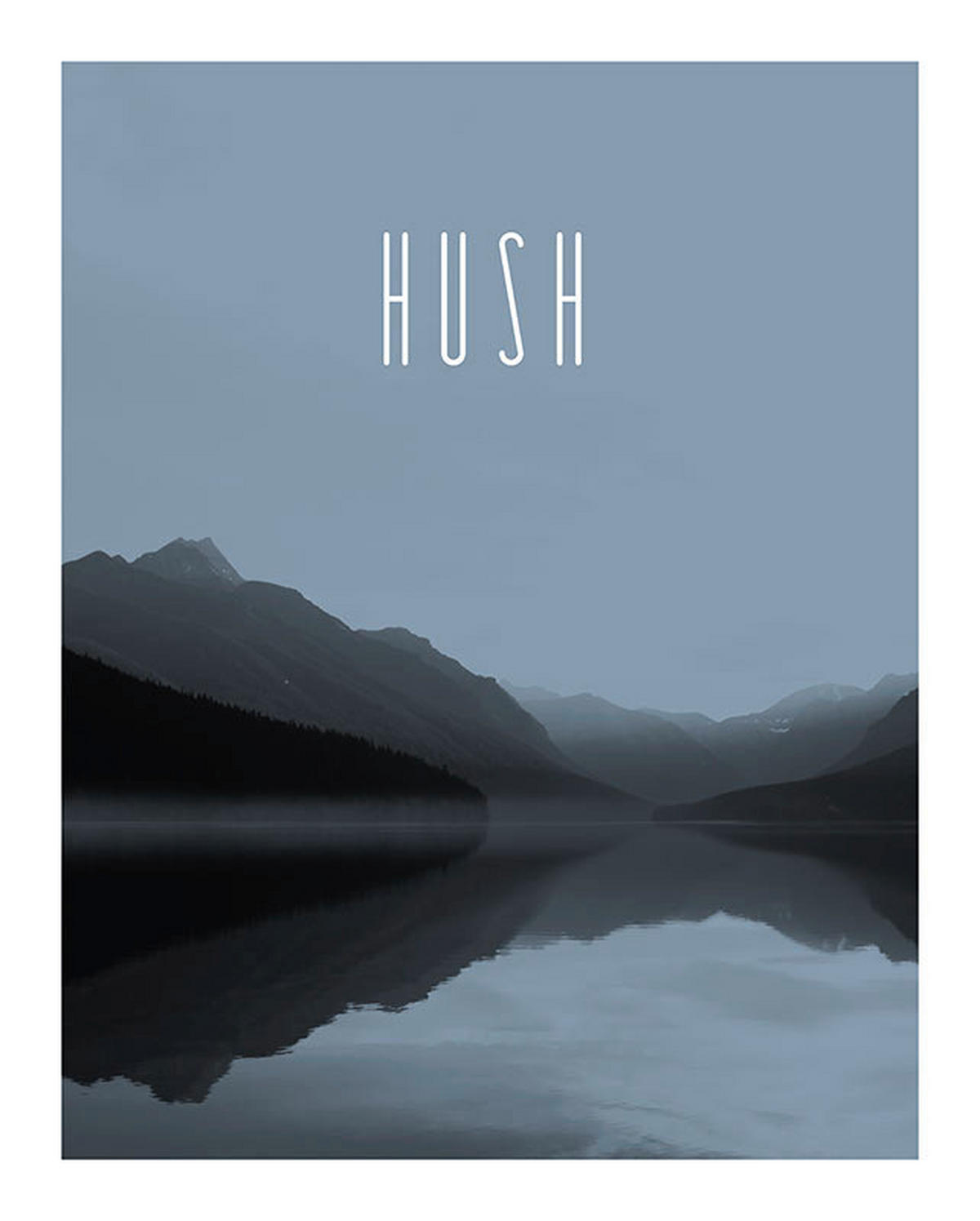 Komar Poster Word Lake Hush Steel Natur B/L: ca. 40x50 cm Word Lake Hush Steel - (40,00/50,00cm) - Komar