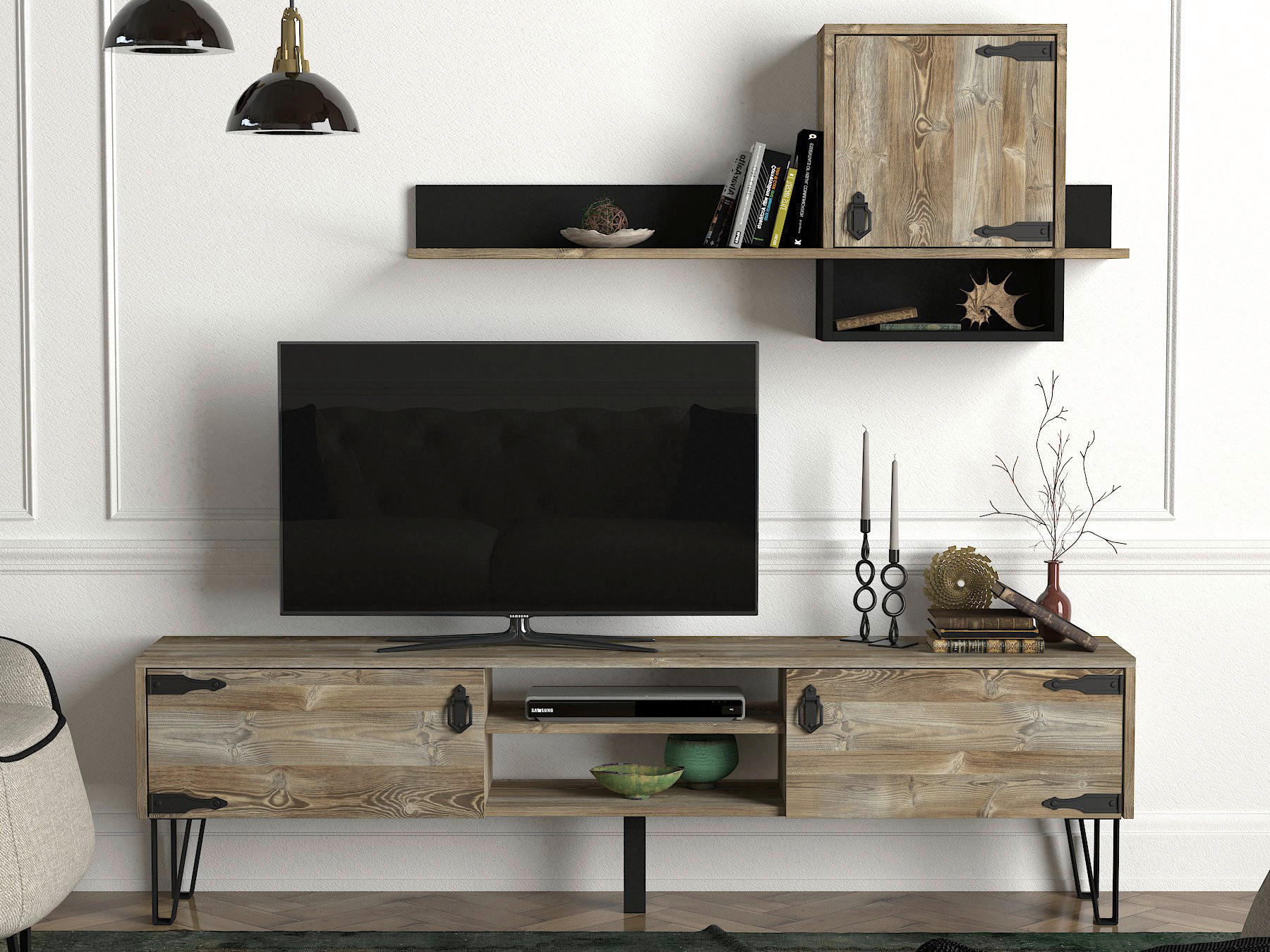 Wohnwand Costa Eiche Nachbildung B/H/T: ca. 180x49x29,5 cm Costa - Eiche (180,00/49,00/29,50cm) - moebel17