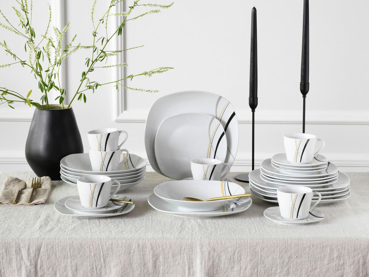 CreaTable Kombiservice Square City Line weiß Porzellan 30 tlg. Square City Line - sand/weiß - CreaTable