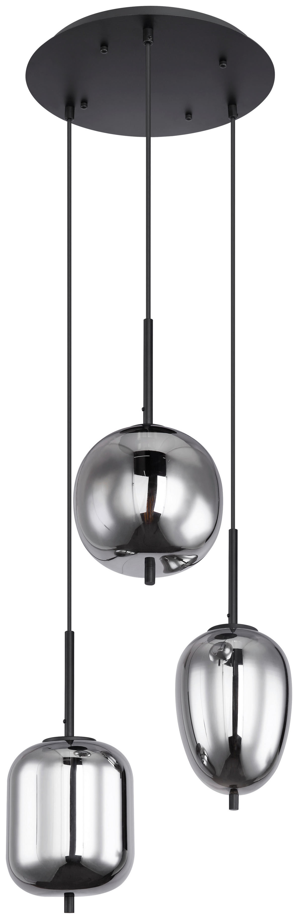 GLOBO Pendelleuchte BLACKY 15345-3 schwarz Metall Rauchglas H/D: ca. 120x46 cm E14 3 Brennstellen Pendelleuchte_Blacky 3flg. - schwarz (46,00/120,00cm) - GLOBO