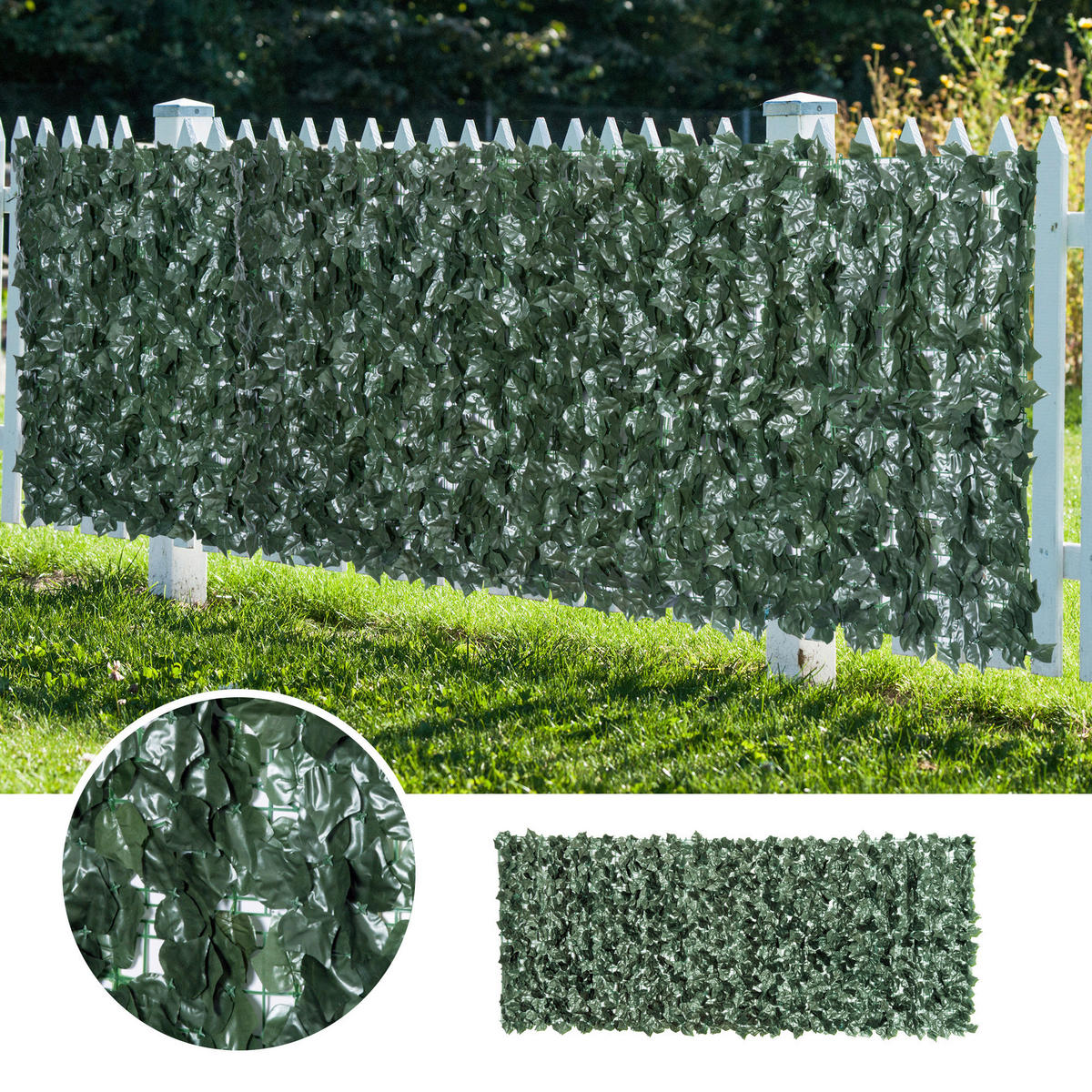 Outsunny Künstliche Hecke dunkelgrün Kunststoff H/L: ca. 100x240 cm Künstliche Hecke - dunkelgrün (240,00cm) - Outsunny