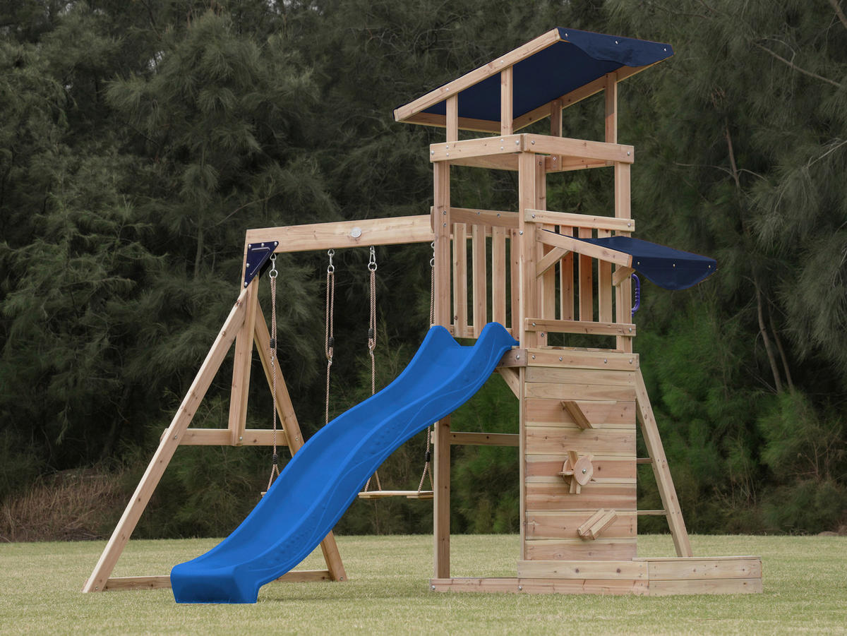 AXI Spielturm Malik braun B/H/L: ca. 345x270x336 cm Malik - braun/blau (336,00/345,00/270,00cm) - AXI