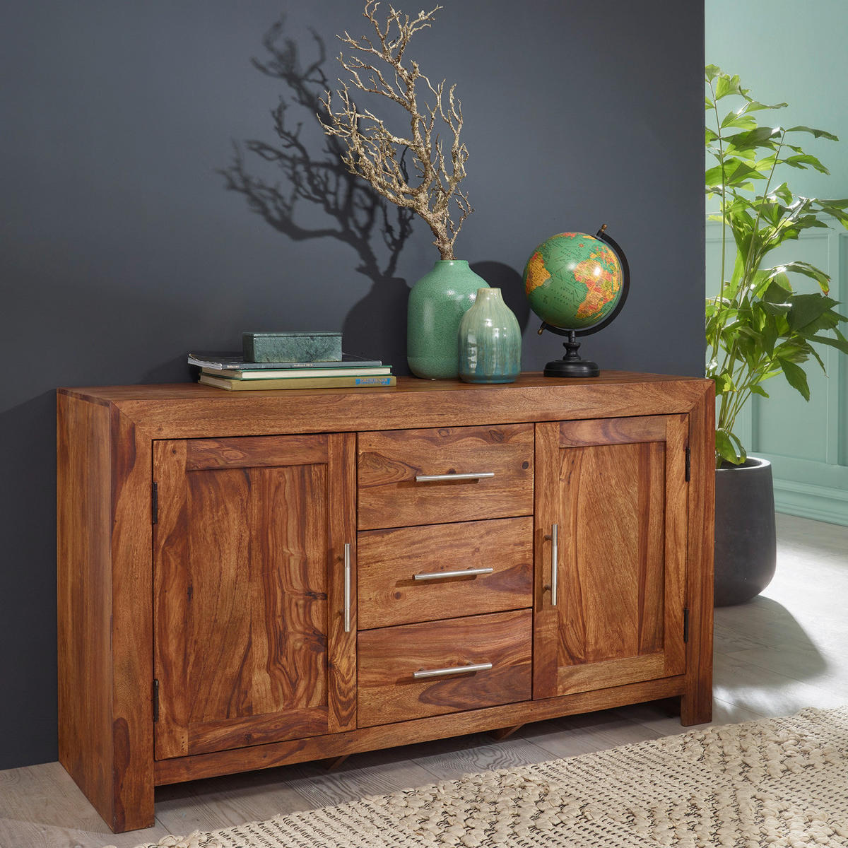 Sideboard natur silber B/H/T: ca. 118x70x40 cm Sideboard - natur/silber (118,00/70,00/40,00cm) - Wohnling