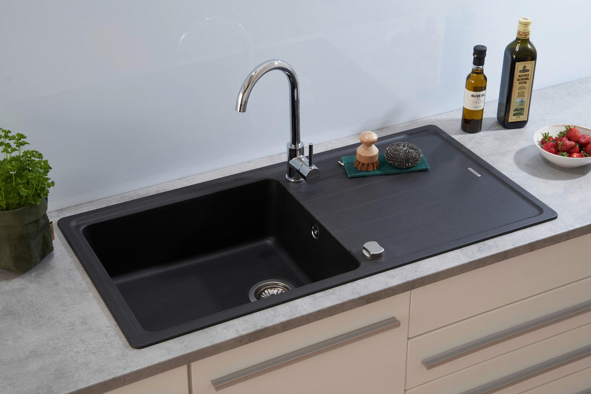 Respekta Einbauspüle Columbia 100 x 50 S schwarz Granitverbundmaterial B/H/T: ca. 100x18,5x50 cm Columbia 100 x 50 S - schwarz (100,00/18,50/50,00cm) - Respekta