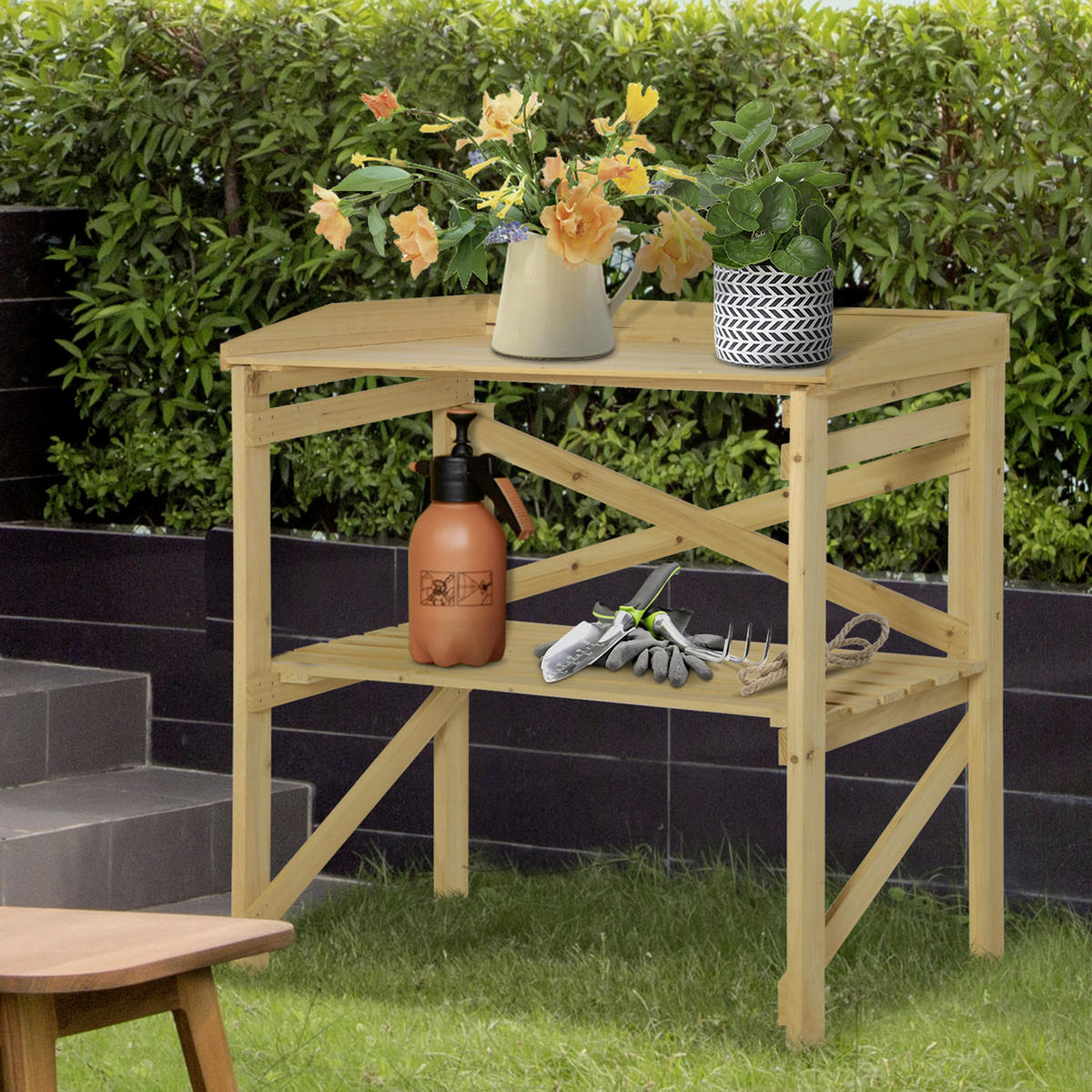 Outsunny Pflanztisch natur B/H/T: ca. 40x84x80 cm ca. 40 kg Pflanztisch 845-669 - natur (40,00/84,00/80,00cm) - Outsunny