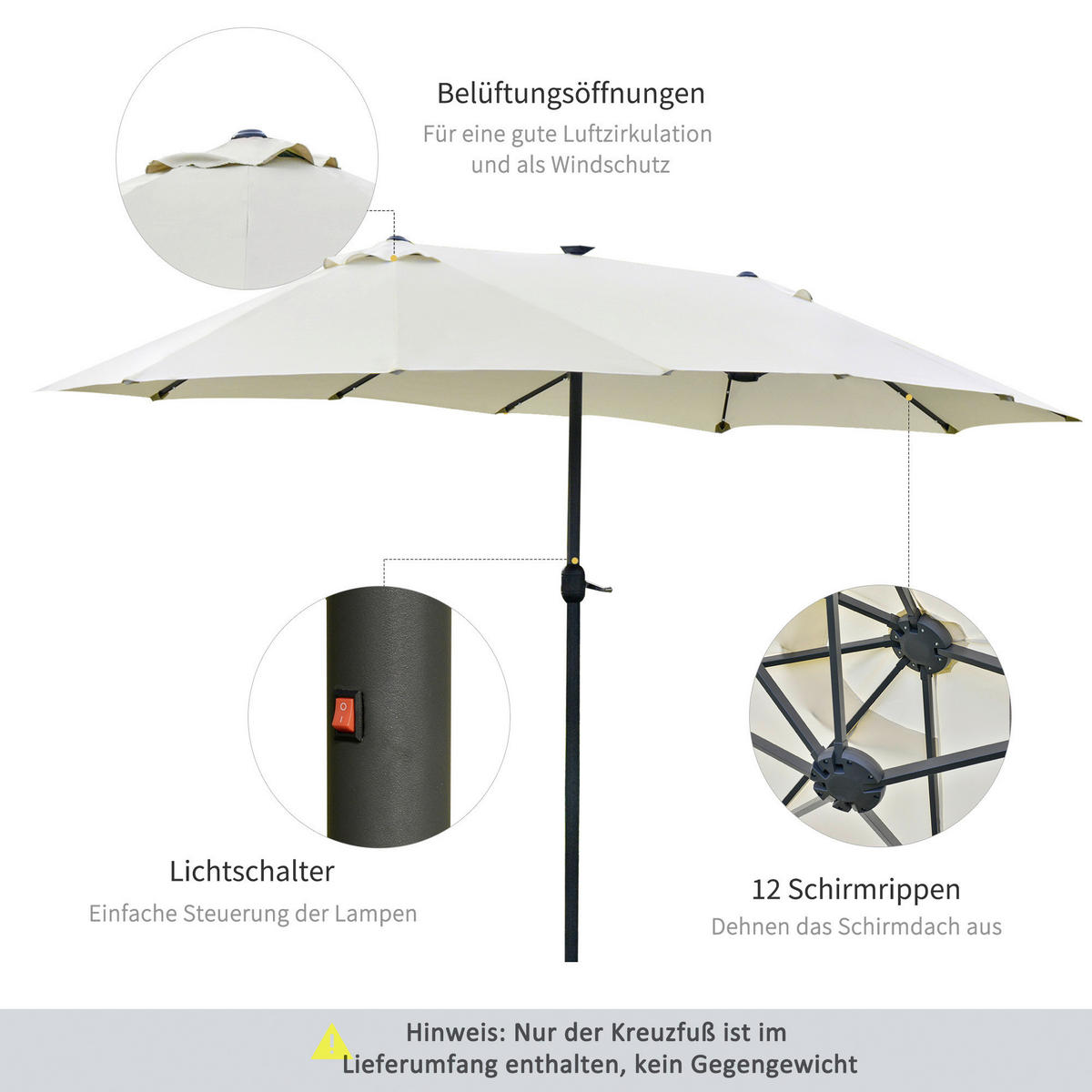 Outsunny Sonnenschirm cremeweiß Metall B/H/L: ca. 260x240x440 cm Sonnenschirm - cremeweiß (440,00/260,00/240,00cm) - Outsunny