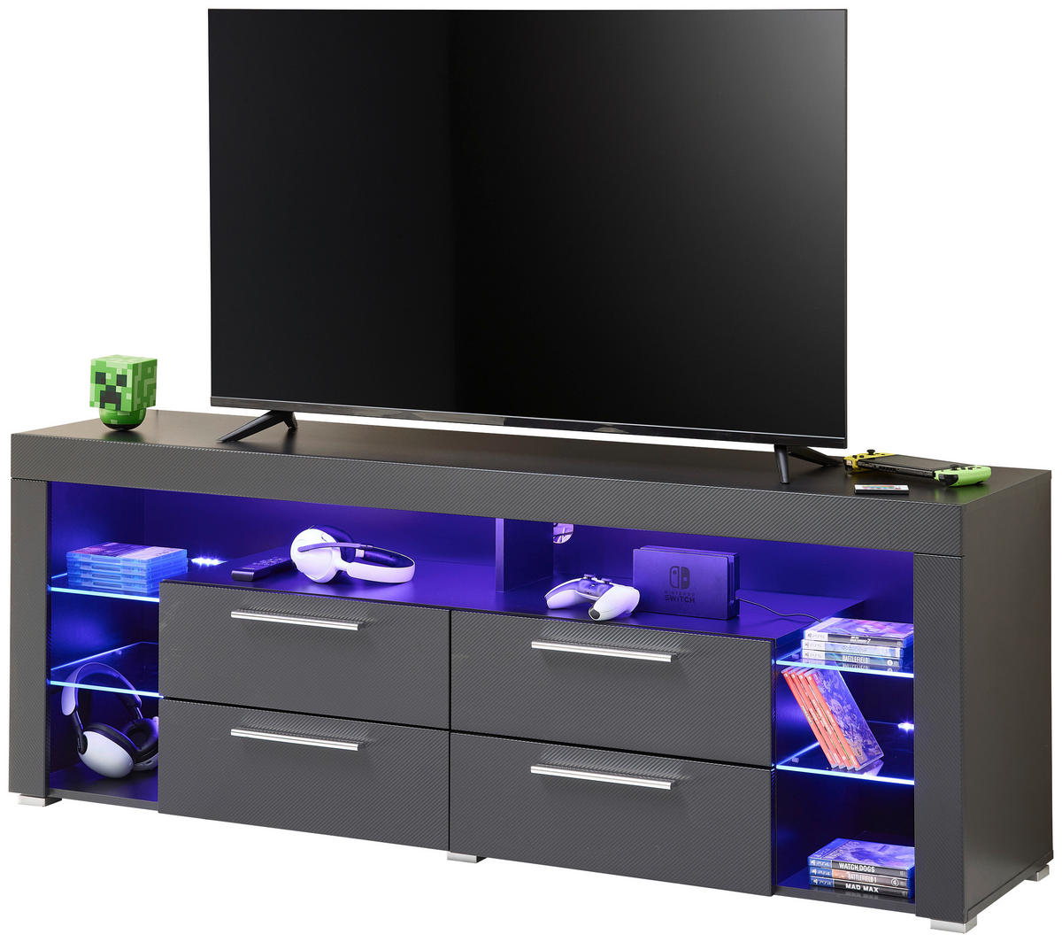 TV-Lowboard Goal Carbon schwarz Carbon Optik B/H/T: ca. 179x66x44 cm Goal Carbon - schwarz (179,00/66,00/44,00cm)