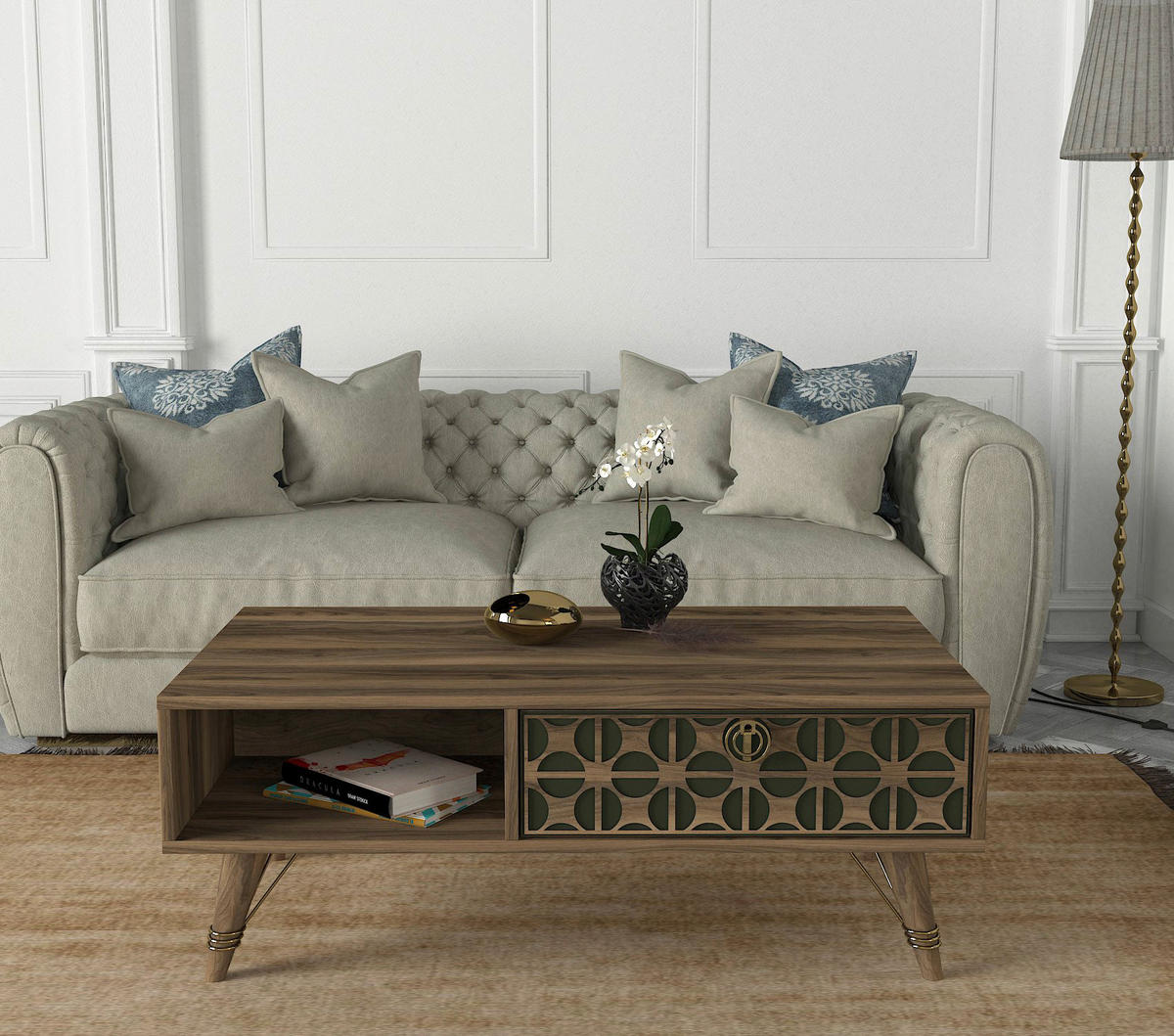 Couchtisch Valente walnuss Nachbildung dunkelgrün B/H/T: ca. 110x41,6x60 cm Valente - walnuss/dunkelgrün (110,00/41,60/60,00cm) - moebel17