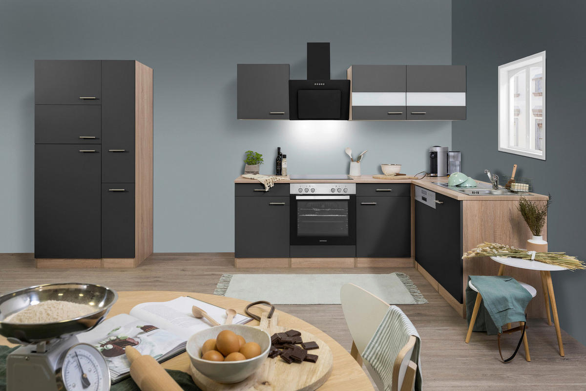 Respekta Winkelküche Economy grau matt B/H/T: ca. 310x200x172 cm Economy - Eiche/grau (310,00/200,00/172,00cm) - Respekta