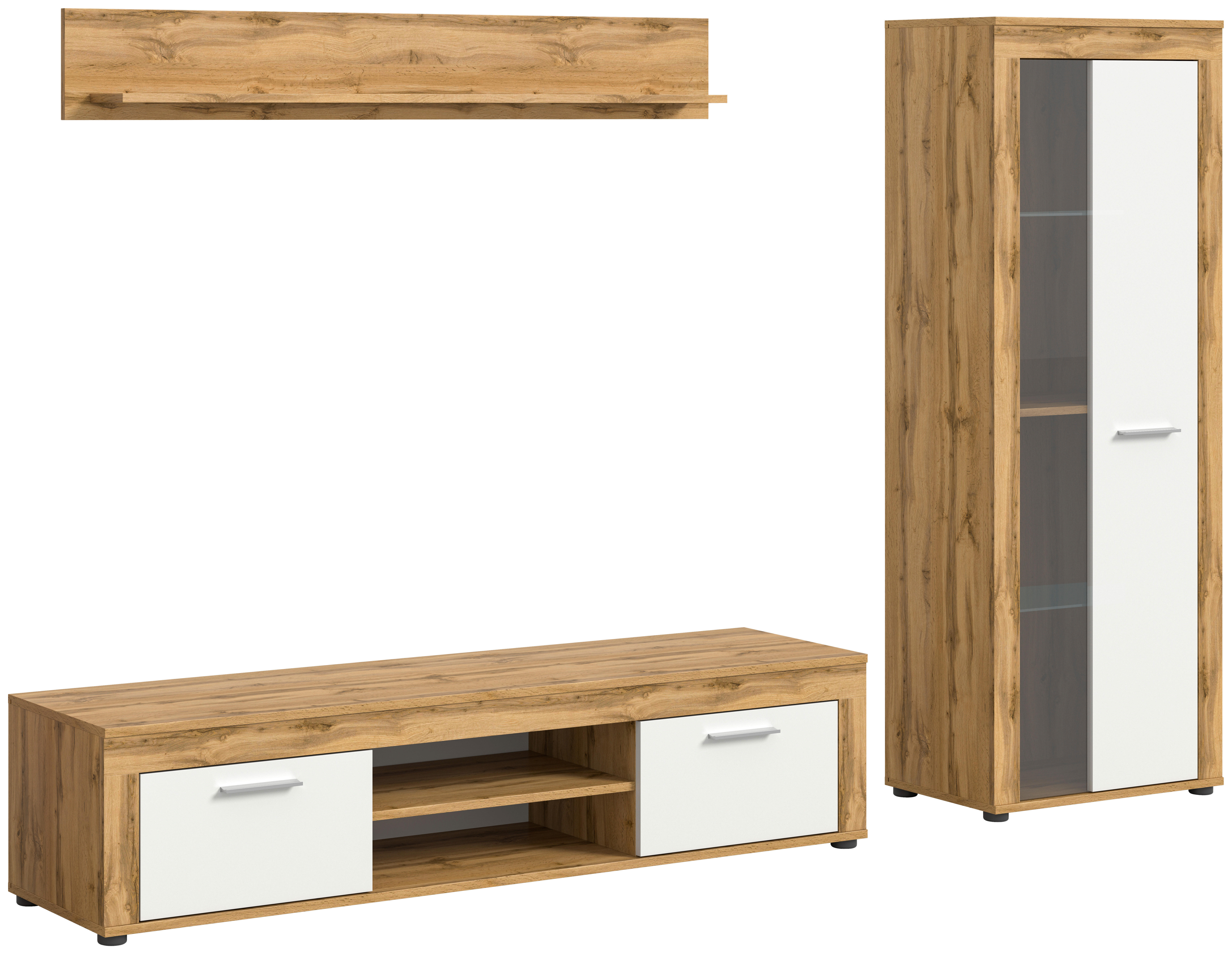 Wohnwand Jam Eiche Wotan Nachbildung weiß B/H/T: ca. 235x159x35 cm Jam - Eiche/weiß (235,00/159,00/35,00cm) - xonox.home