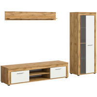 Wohnwand Jam Eiche Wotan Nachbildung weiß B/H/T: ca. 235x159x35 cm Jam - Eiche/weiß (235,00/159,00/35,00cm) - xonox.home