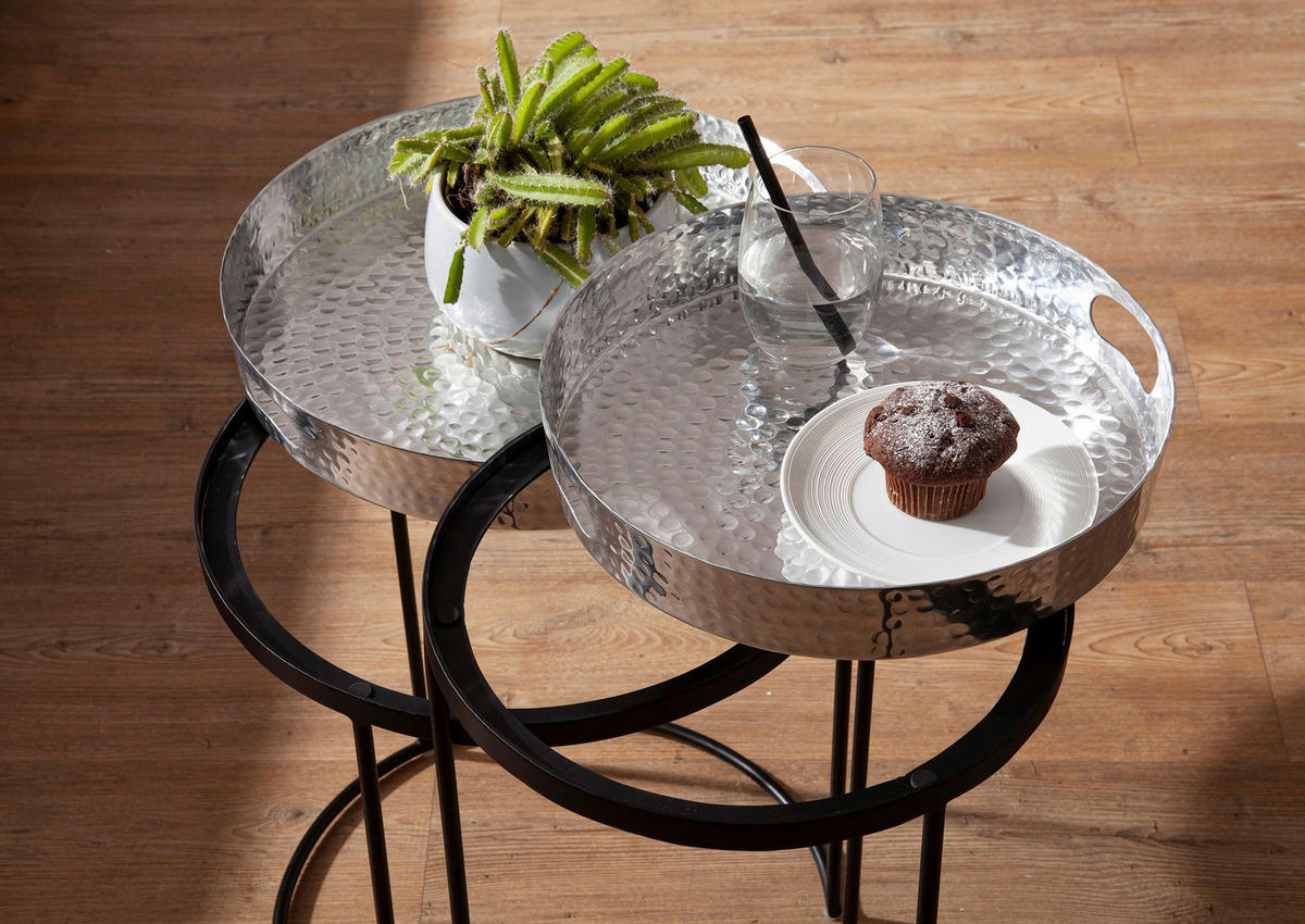 Beistelltisch 2er-Set. silber Metall B/H/T: ca. 38x45x38 cm 2er-Set. - silber (38,00/45,00/38,00cm) - Wohnling