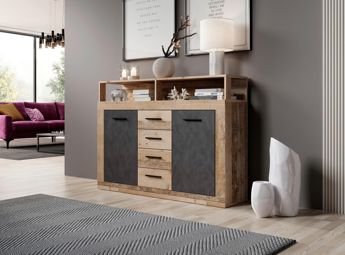 Kommode LUNA MIDI Eiche Old Wood hell Nachbildung Eiche Matera Nachbildung B/H/T: ca. 119,5x96,8x32 cm LUNA MIDI - Eiche (119,50/96,80/32,00cm) - WIPMEB