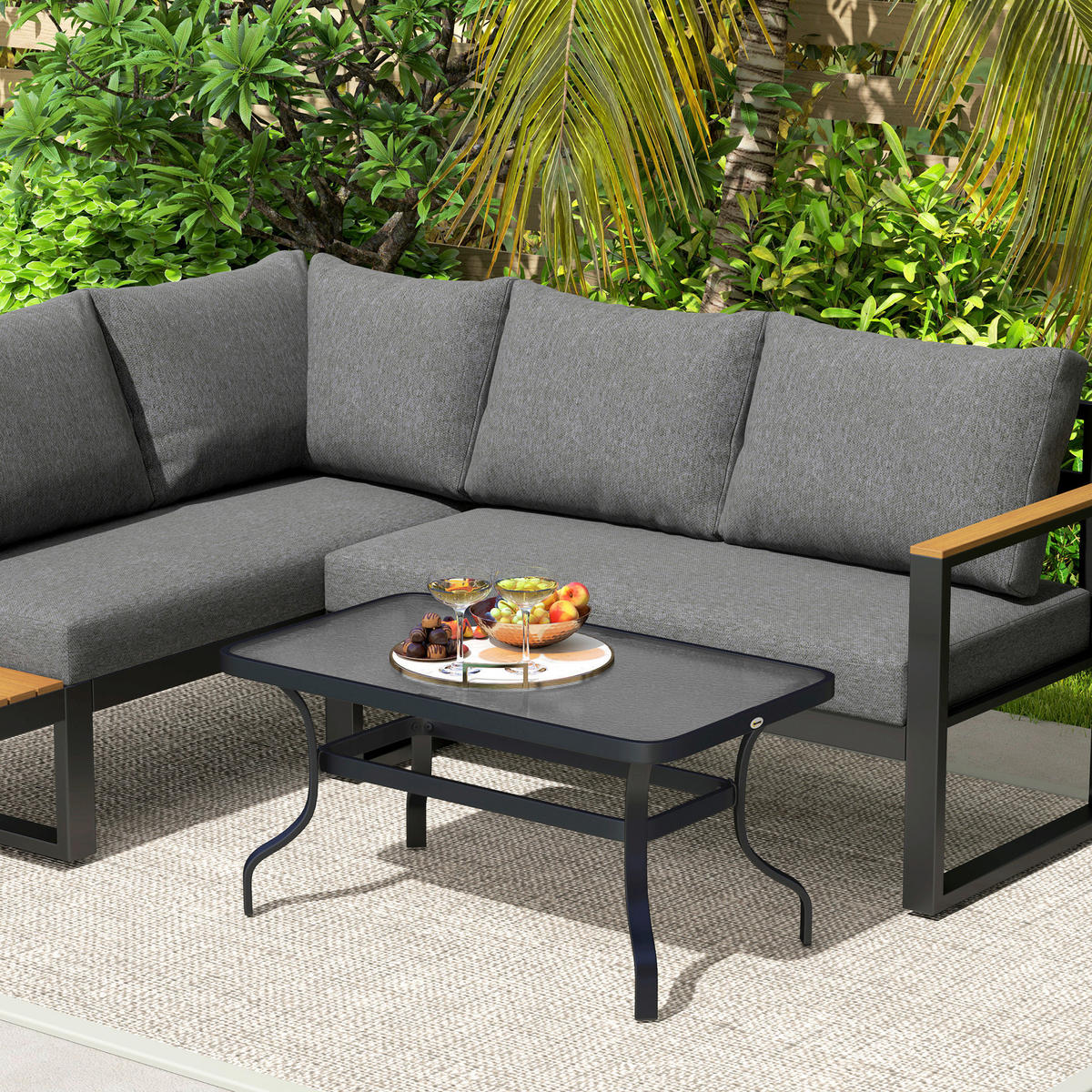 Outsunny Couchtisch schwarz Metall B/H/L: ca. 55x46x95 cm Couchtisch - schwarz (95,00/55,00/46,00cm) - Outsunny