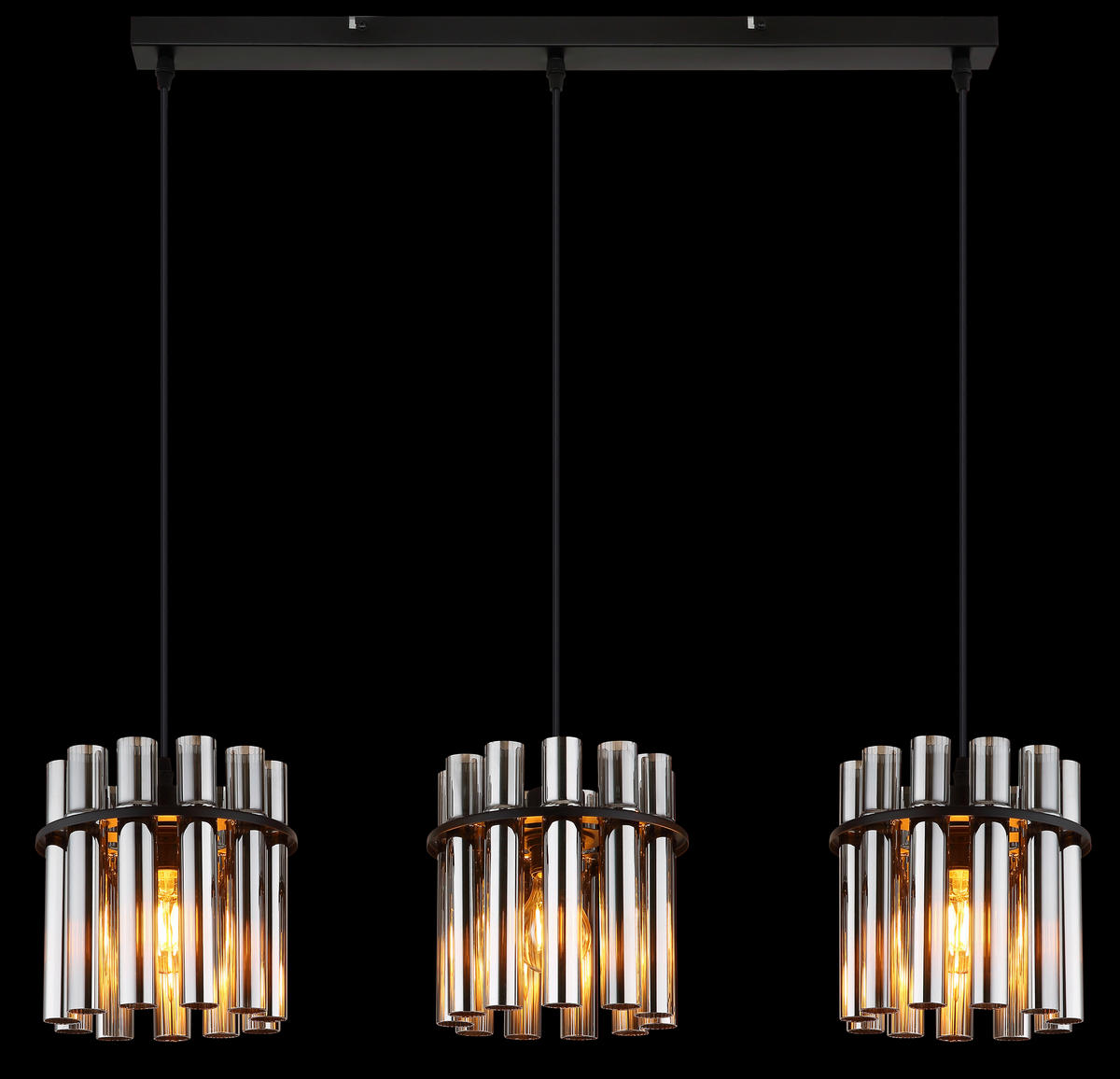 GLOBO Pendelleuchte Rauch schwarz Glas PVC Metall B/H/L: ca. 20x120x80 cm E27 3 Brennstellen GORLEY II - schwarz/Rauch (80,00/20,00/120,00cm) - GLOBO