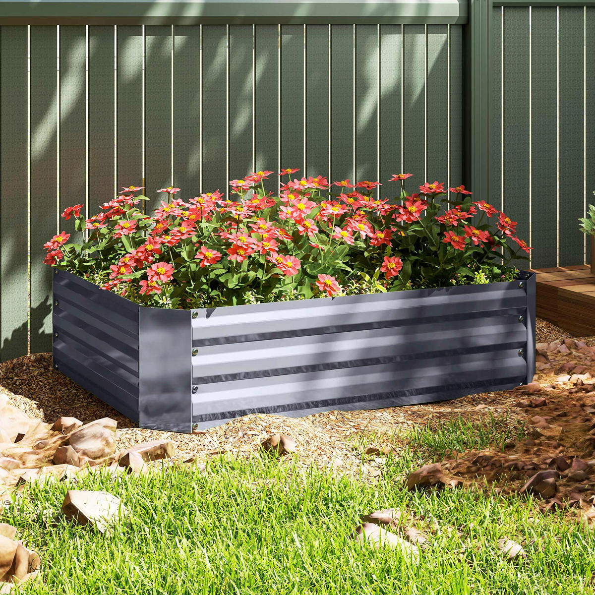 Outsunny Hochbeet dunkelgrau Stahl B/H/L: ca. 90x30x120 cm Hochbeet - dunkelgrau (120,00/90,00/30,00cm) - Outsunny