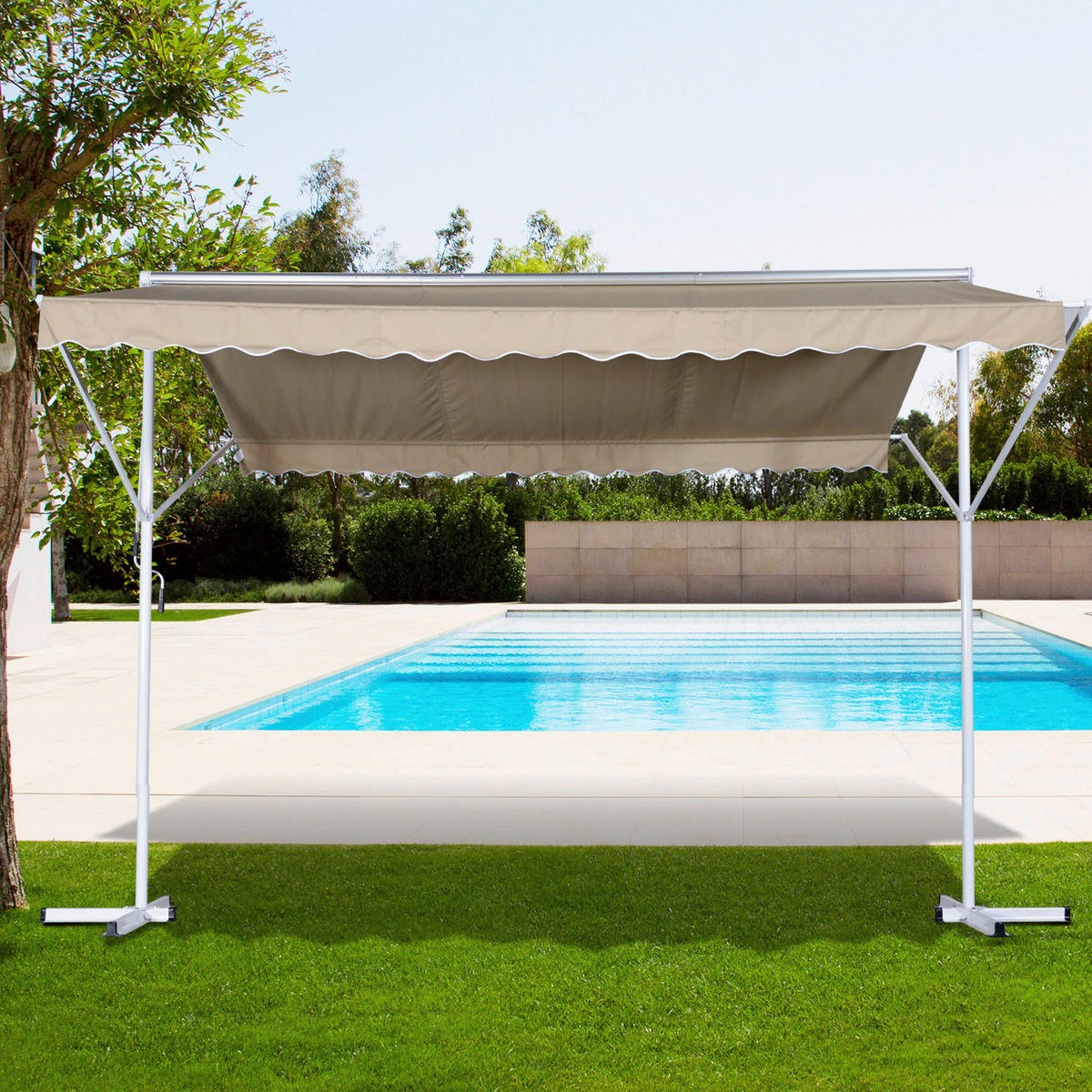 Outsunny Standmarkise creme Polyester-Mischgewebe B/H/L: ca. 294x250x295 cm Standmarkise_mit_Kurbel - creme (295,00/294,00/250,00cm) - Outsunny