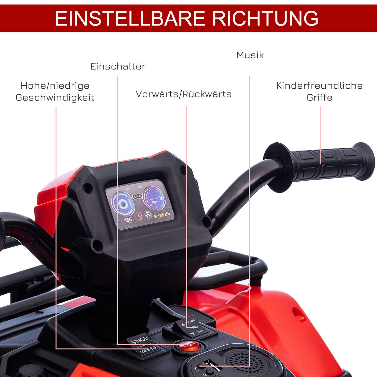 HOMCOM Kinderauto rot B/H/L: ca. 45x88x50 cm Kinderquad - rot/schwarz (50,00/45,00/88,00cm) - HOMCOM