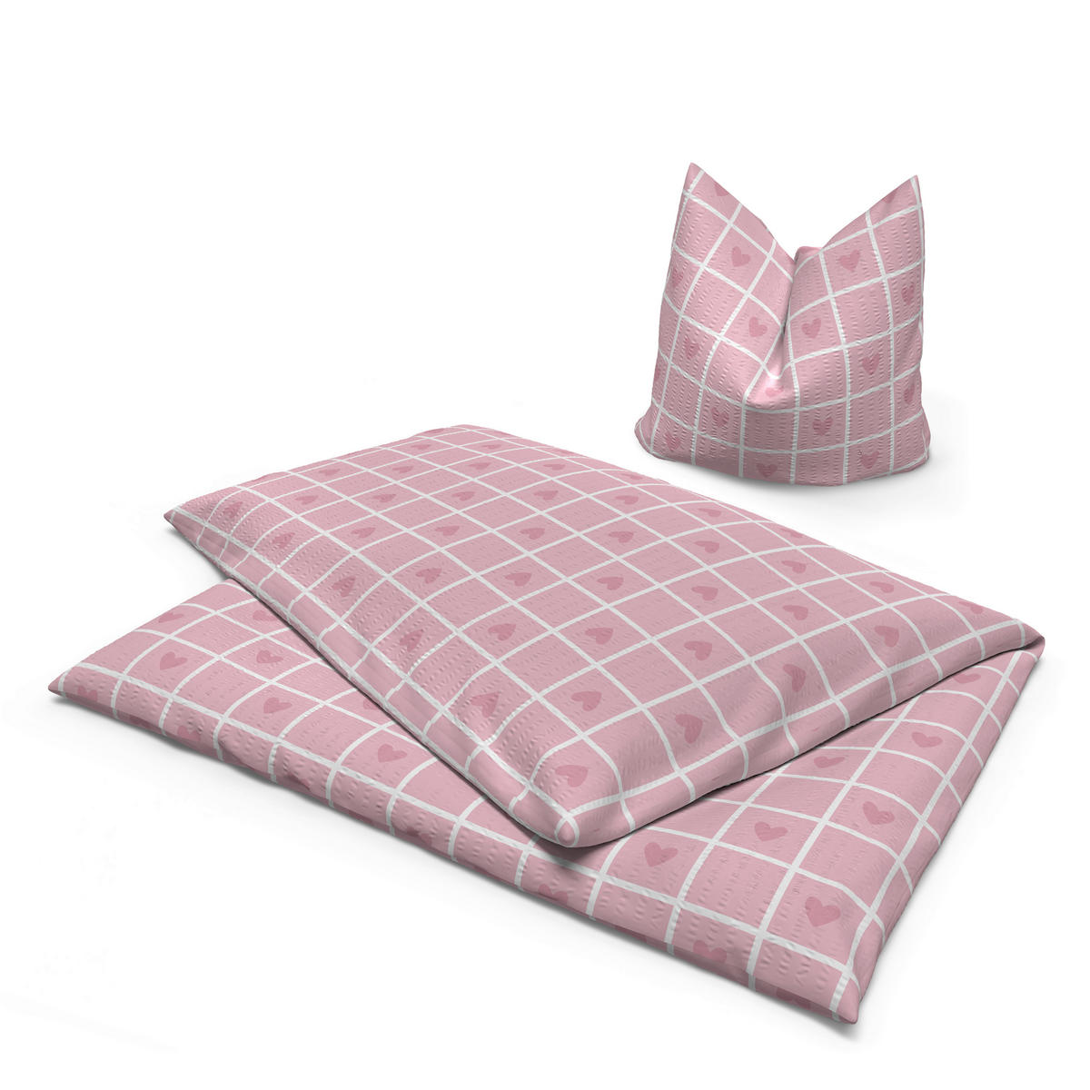 Seersucker Bettwäsche Bettwäsche_Micro-Seersucker Herz - rosa (135,00/200,00cm)