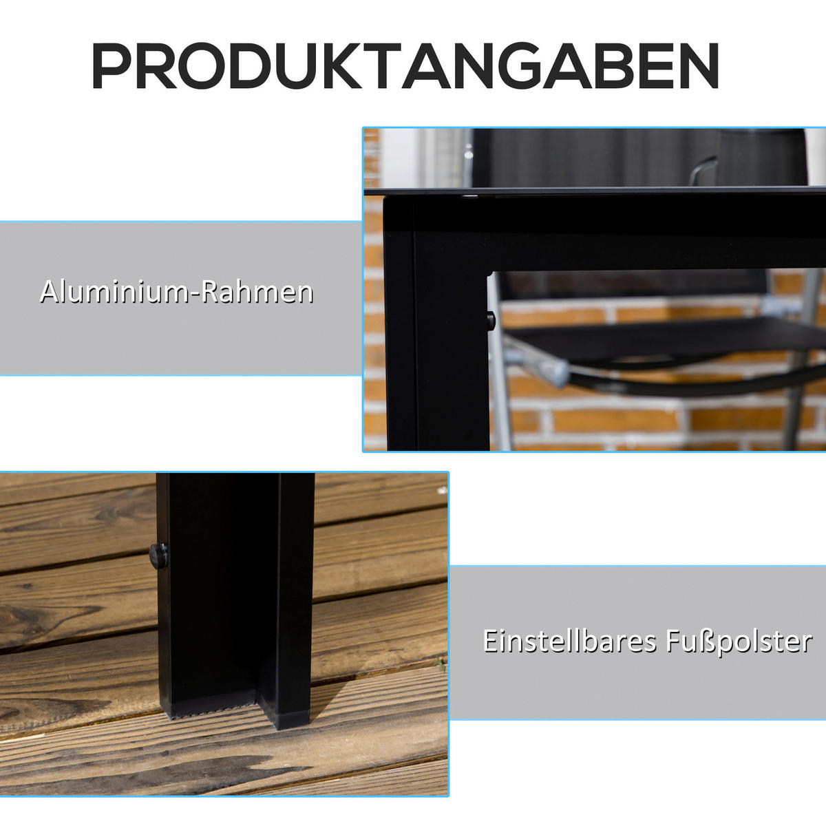 Outsunny Gartentisch schwarz Aluminium B/H/L: ca. 90x74x150 cm Gartentisch - schwarz (150,00/90,00/74,00cm) - Outsunny
