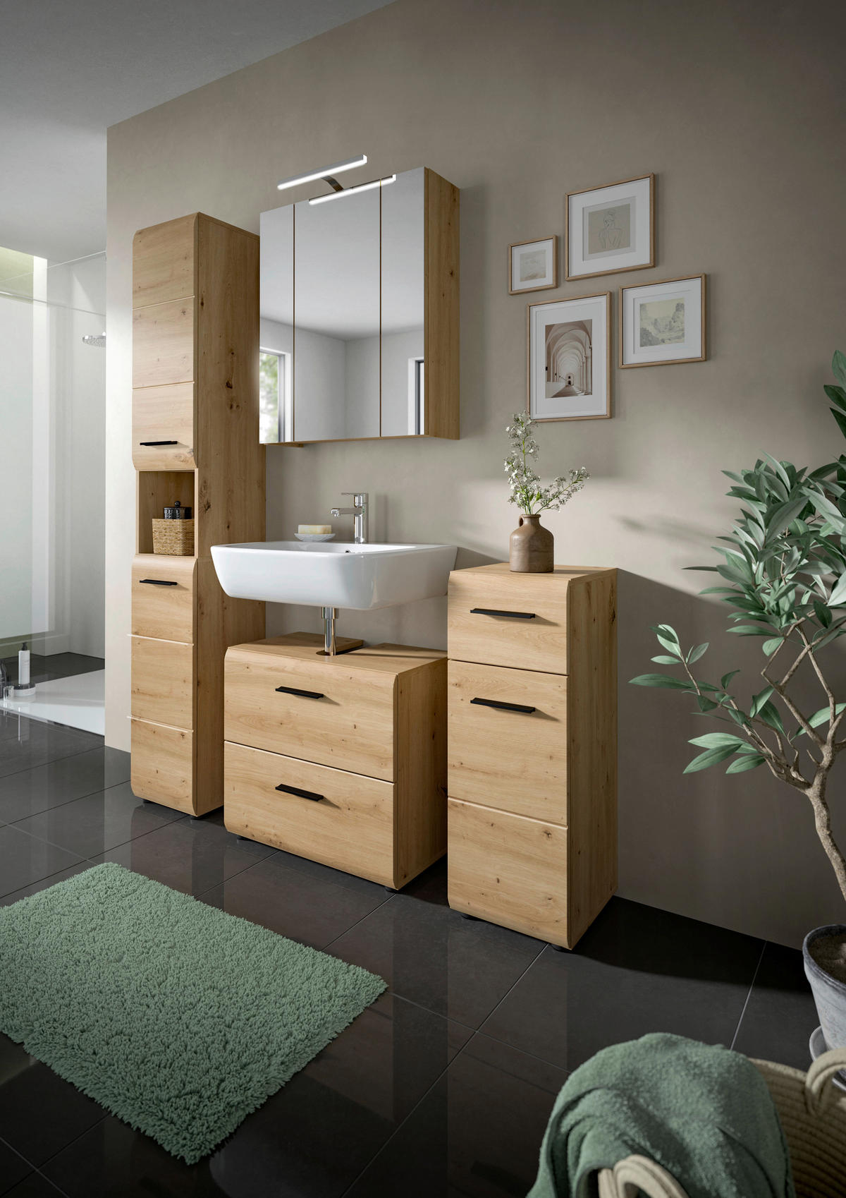 Spiegelschrank Ice Artisan Oak Nachbildung B/H/T: ca. 60x70x18 cm Ice - (60,00/70,00/18,00cm) - xonox.home