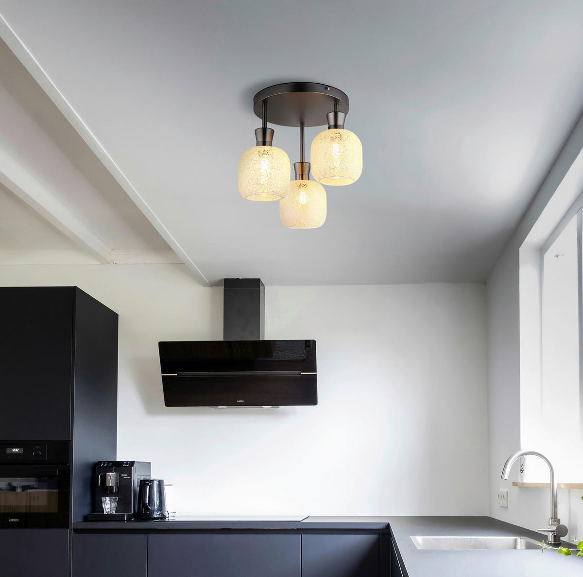 GLOBO Deckenleuchte Chrom schwarz Metall Glas B/H/L: ca. 21x32x29 cm 3 Brennstellen Deckenleuchte-Brokana - schwarz/Chrom (29,00/21,00/32,00cm) - GLOBO