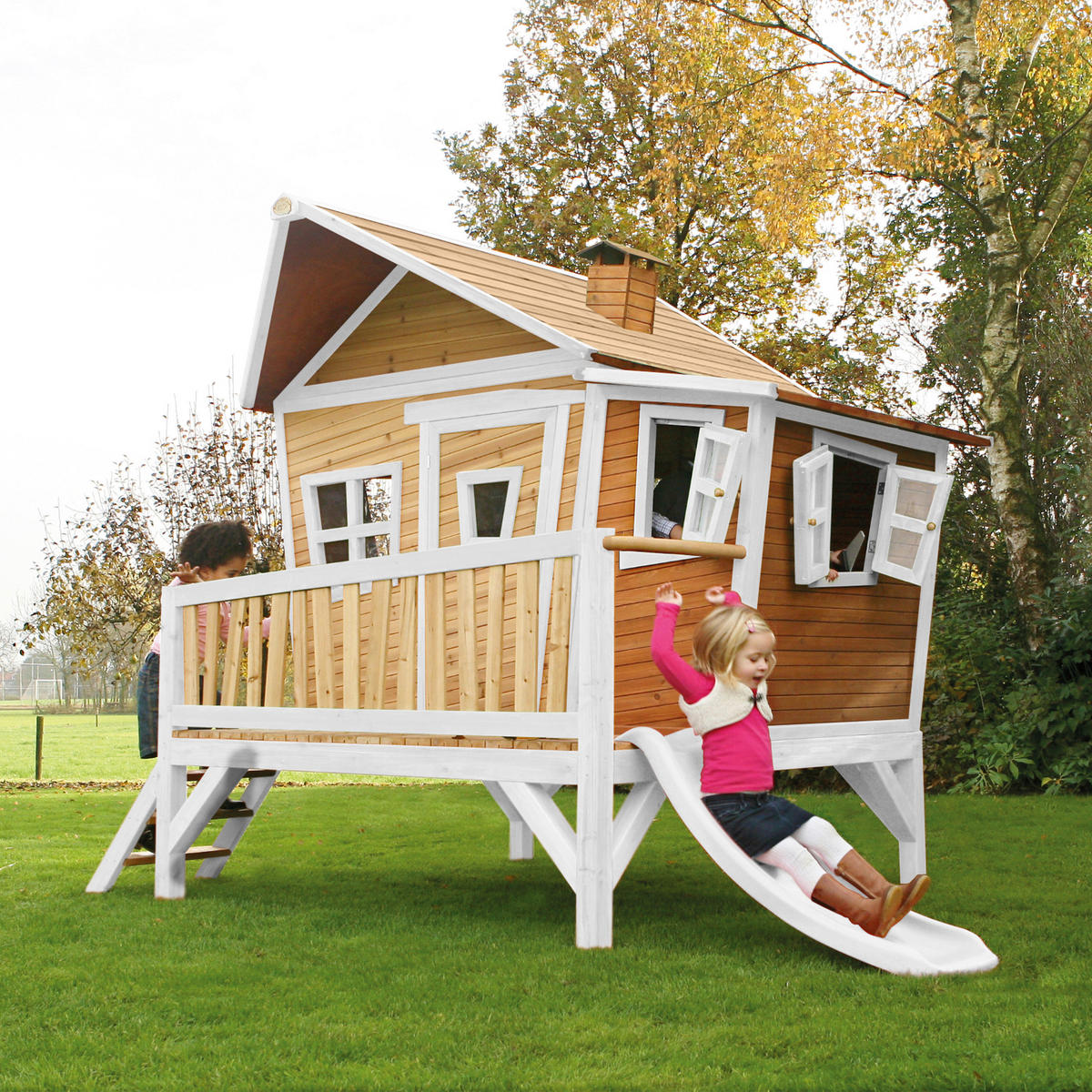 AXI Spielhaus Emma braun B/H/L: ca. 349x227x193 cm Emma - braun/weiß (193,00/349,00/227,00cm) - AXI