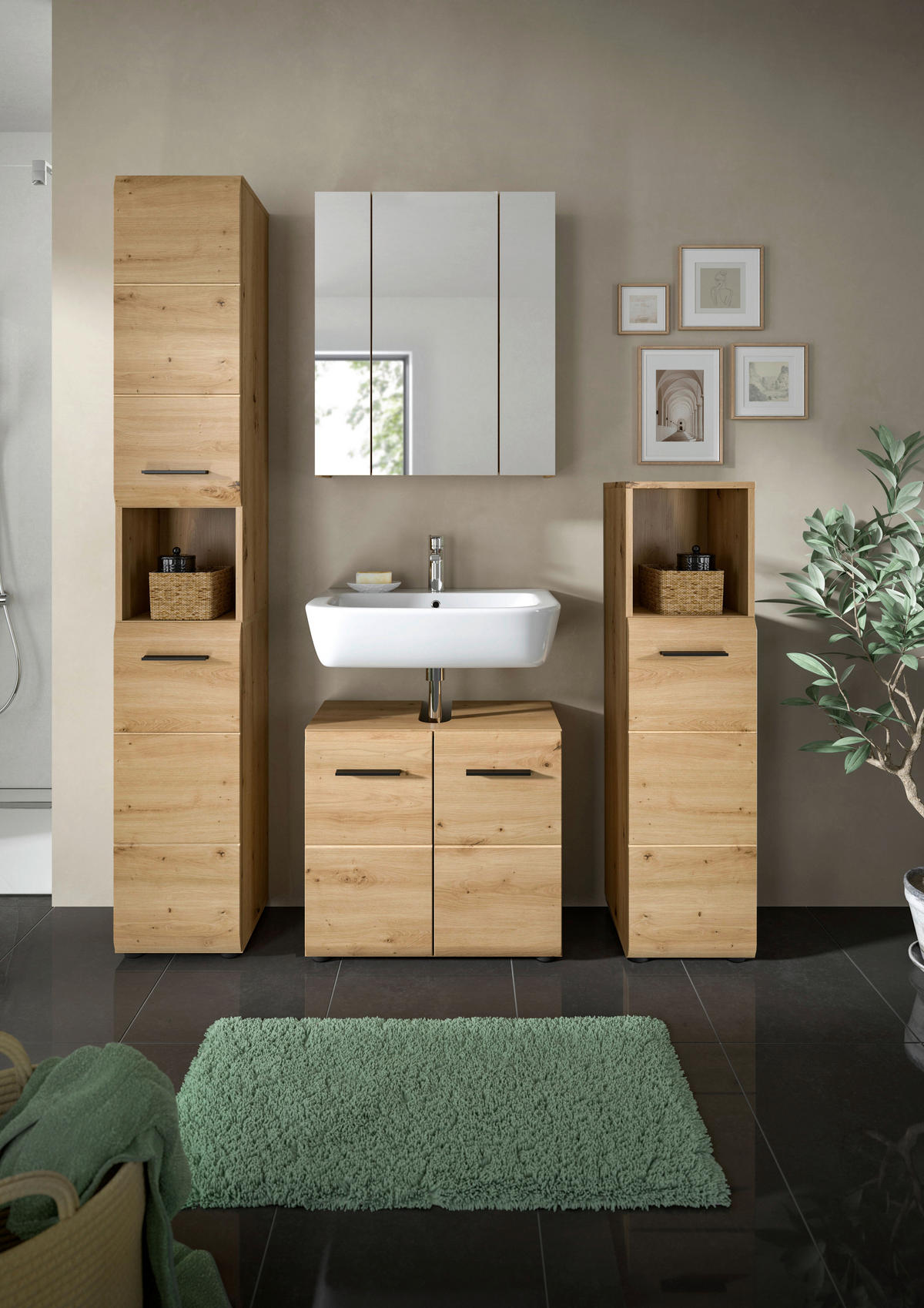 Badezimmer-Set Ice Artisan Oak Nachbildung B/H/T: ca. 150x185x30 cm Ice - (150,00/185,00/30,00cm) - xonox.home