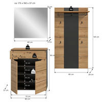 Garderobe Canu basaltgrau Nachbildung Artisan Nachbildung B/H/T: ca. 175x190x37 cm Canu - basaltgrau (175,00/190,00/37,00cm) - xonox.home