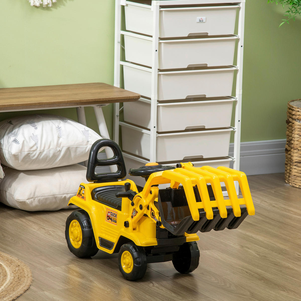 HOMCOM Kinder-Fahrzeug gelb B/H/L: ca. 27x83x39 cm Sitzbagger - gelb/schwarz (39,00/27,00/83,00cm) - HOMCOM